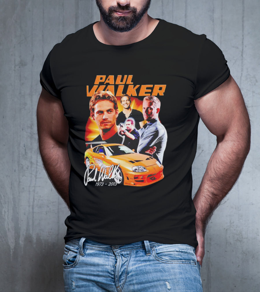 Paul Walker 1973-2013 Collage Signature Orange Car T-Shirt