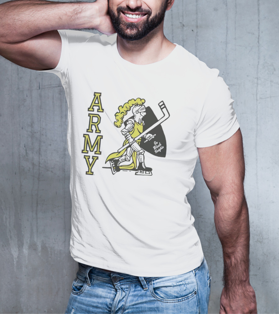 Army Hockey Go Black Knights Warrior Holding Hockey Stick T-Shirt