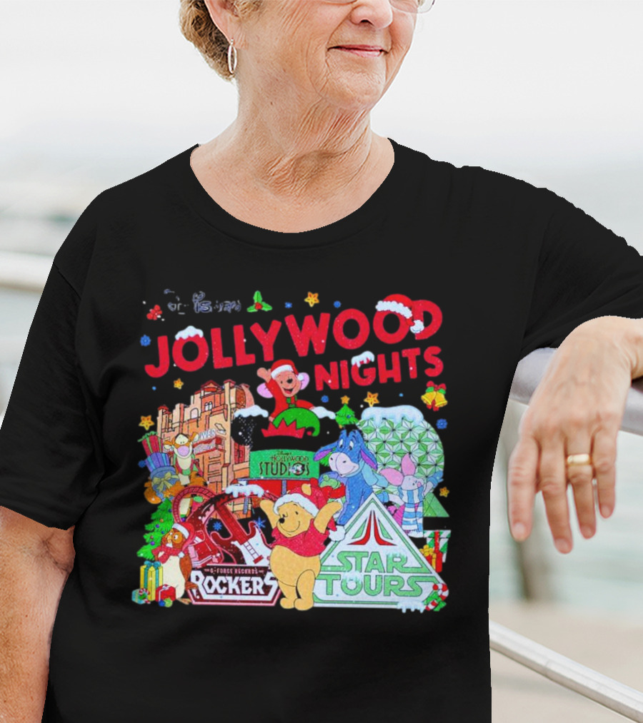 Disney Jollywood Nights Christmas Winnie The Pooh Eeyore Rockers Star Tours T-Shirt