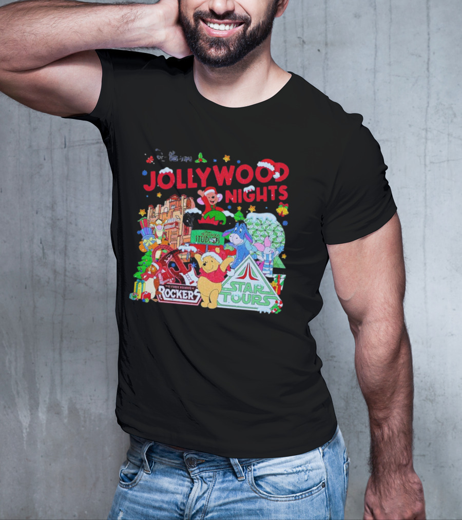 Disney Jollywood Nights Christmas Winnie The Pooh Eeyore Rockers Star Tours T-Shirt