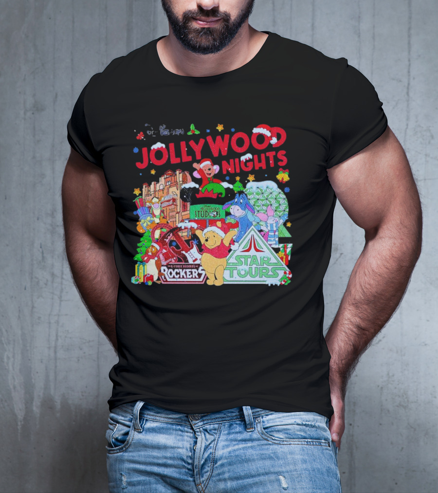 Disney Jollywood Nights Christmas Winnie The Pooh Eeyore Rockers Star Tours T-Shirt