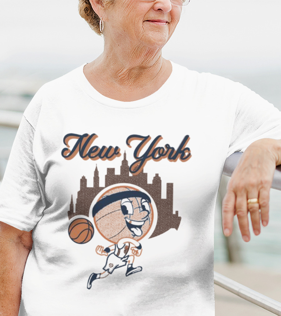 New York Hoops Skyline Basketball Cartoon T-Shirt