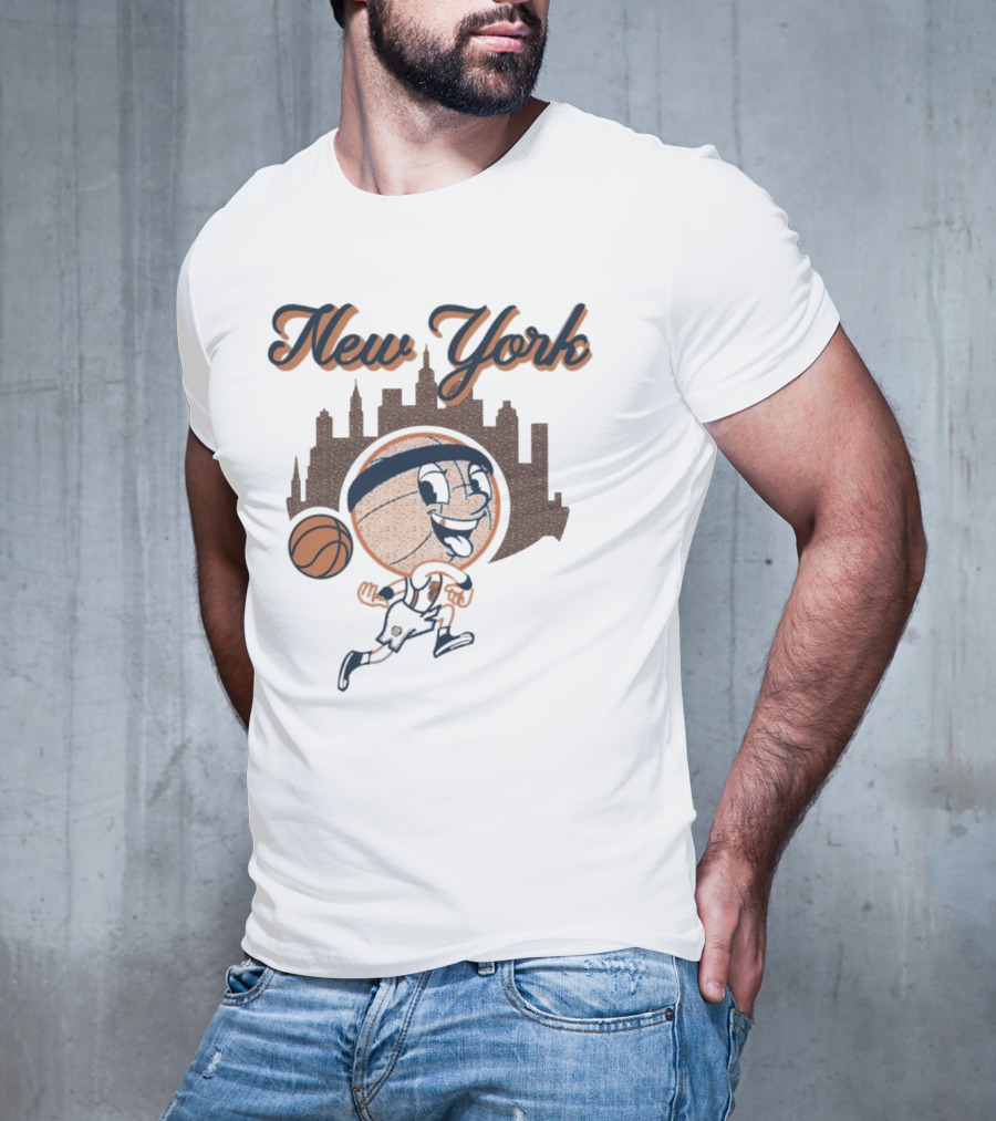 New York Hoops Skyline Basketball Cartoon T-Shirt