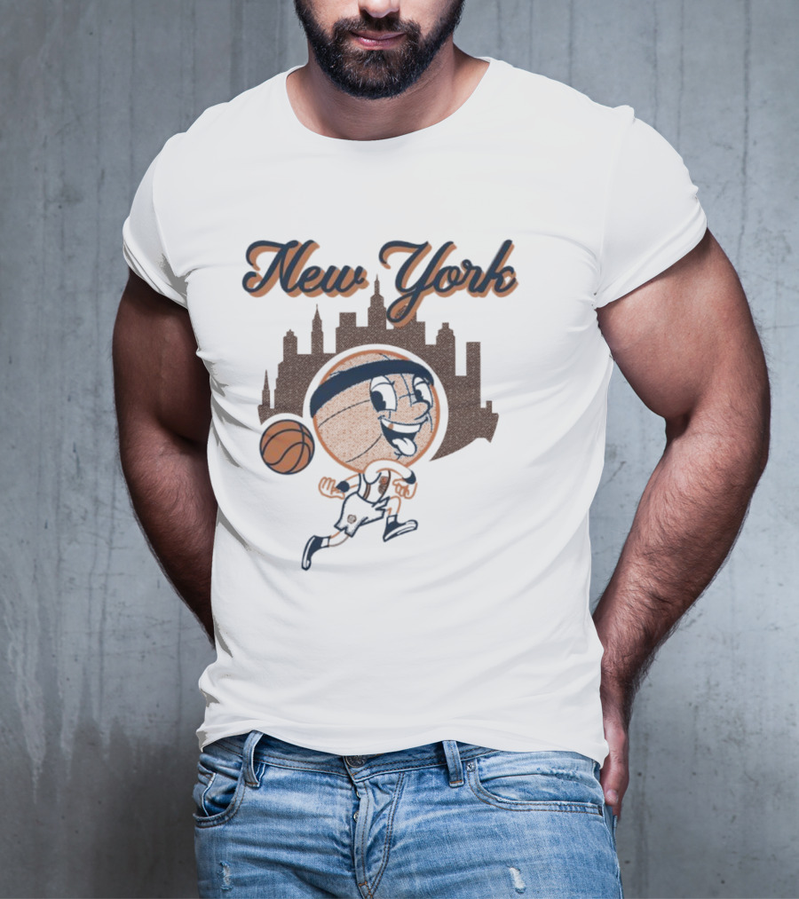 New York Hoops Skyline Basketball Cartoon T-Shirt