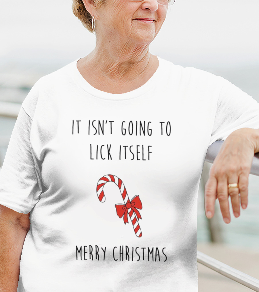 It Isn't Going To Lick Itself Merry Christmas Candy Cane Bow T-Shirt