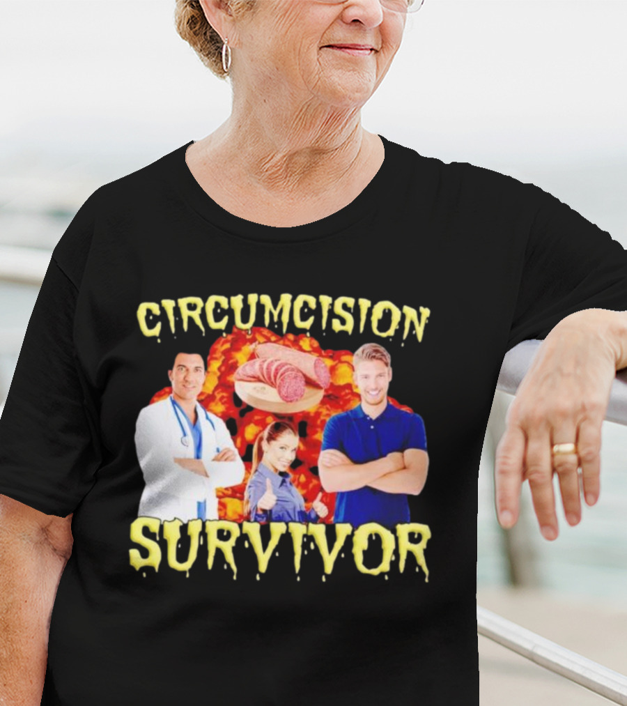 Circumcision Survivor Smiling Group Salami Background T-Shirt