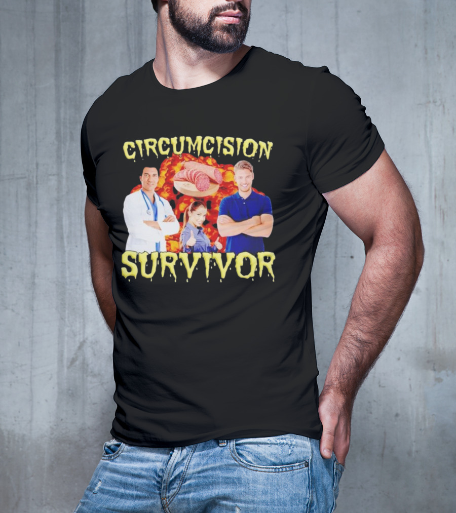 Circumcision Survivor Smiling Group Salami Background T-Shirt