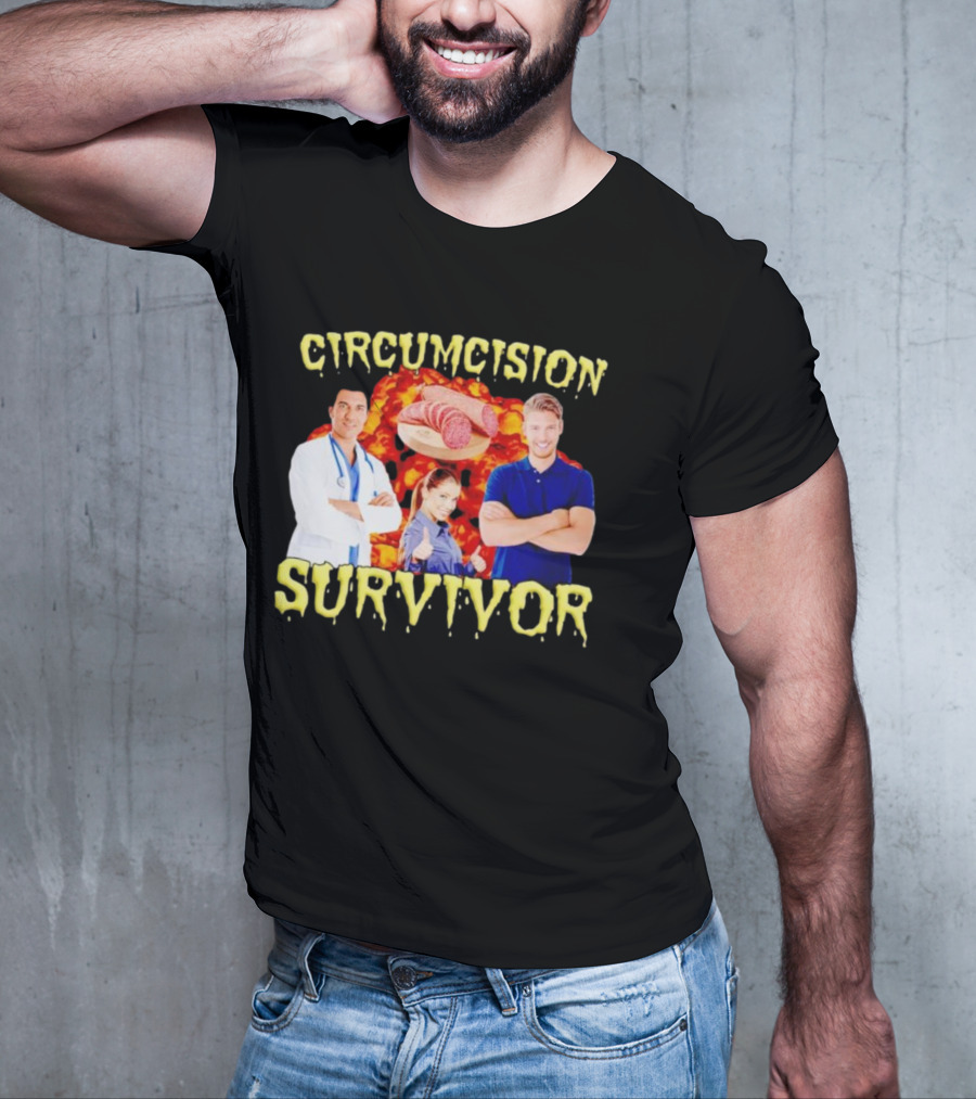 Circumcision Survivor Smiling Group Salami Background T-Shirt