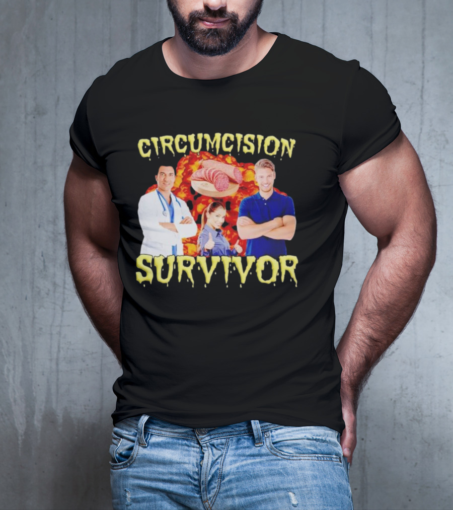 Circumcision Survivor Smiling Group Salami Background T-Shirt