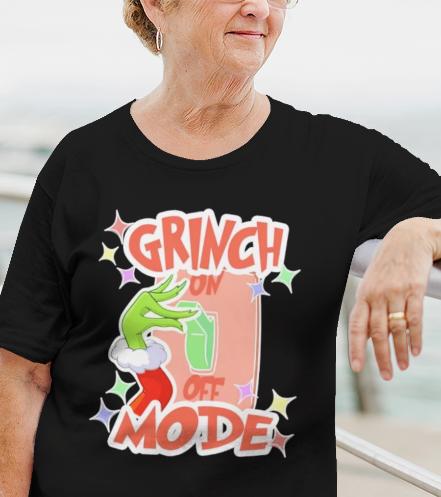 Grinch On Off Mode Green Furry Hand Lightswitch Stars T-Shirt