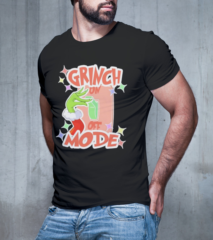 Grinch On Off Mode Green Furry Hand Lightswitch Stars T-Shirt