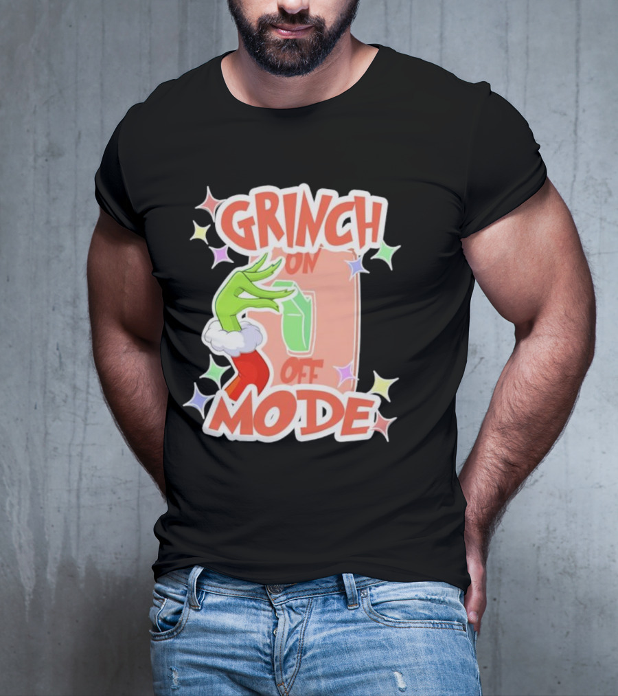 Grinch On Off Mode Green Furry Hand Lightswitch Stars T-Shirt
