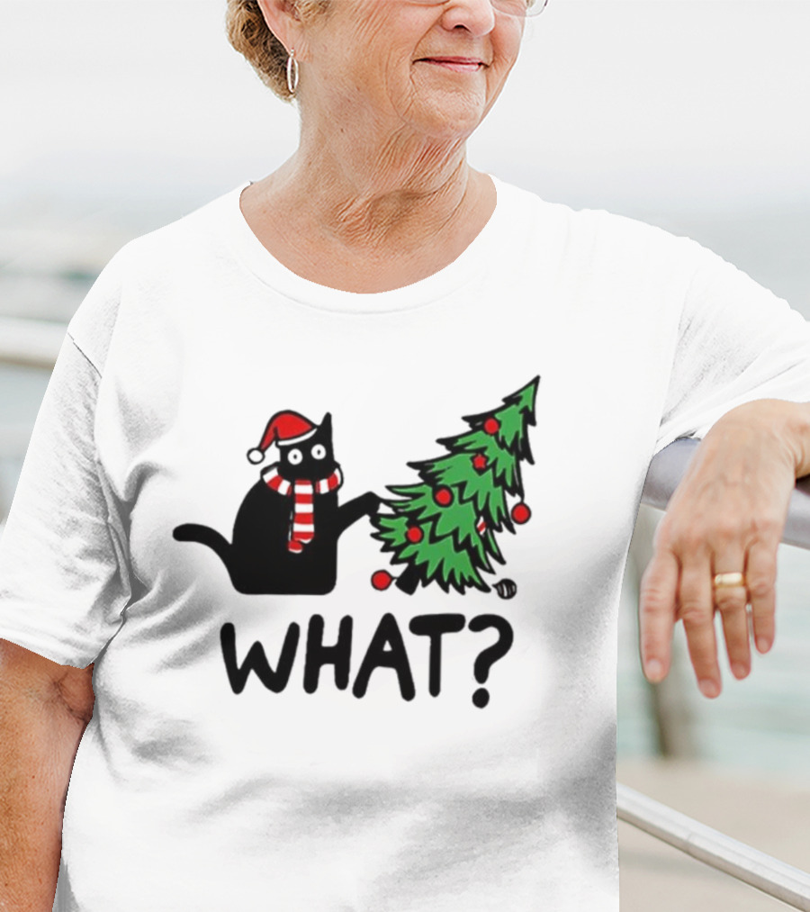 What Cat Christmas Santa Hat Tree T-Shirt
