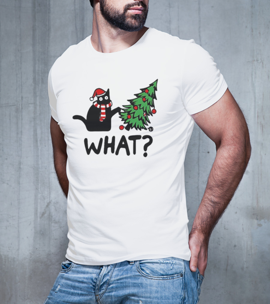 What Cat Christmas Santa Hat Tree T-Shirt