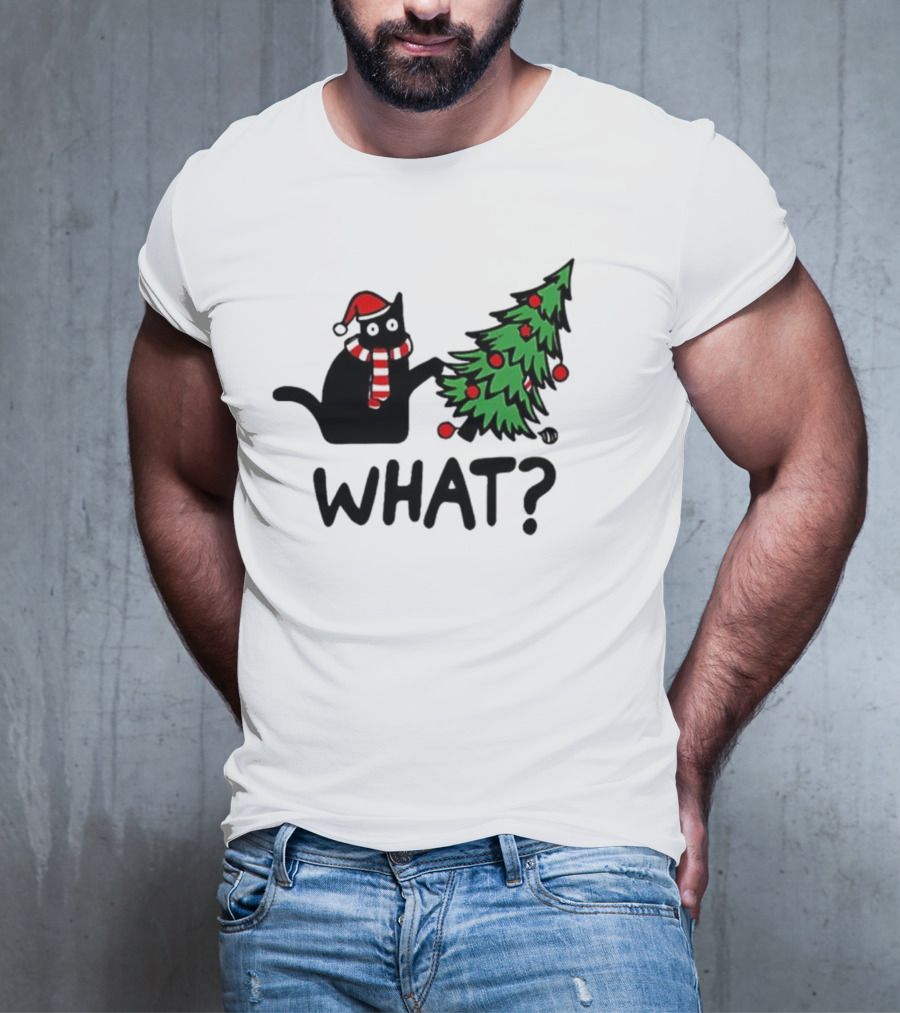 What Cat Christmas Santa Hat Tree T-Shirt