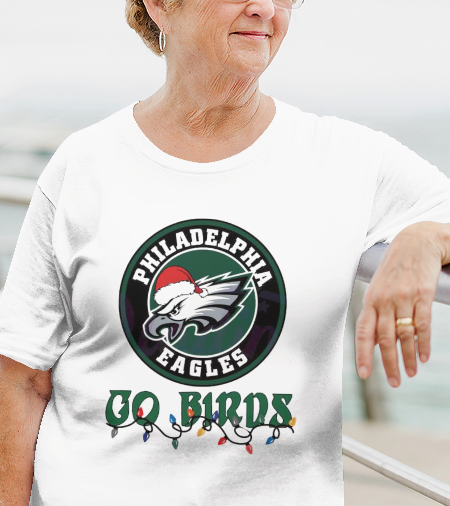 Philadelphia Eagles Go Birds Christmas Lights Santa Hat T-Shirt