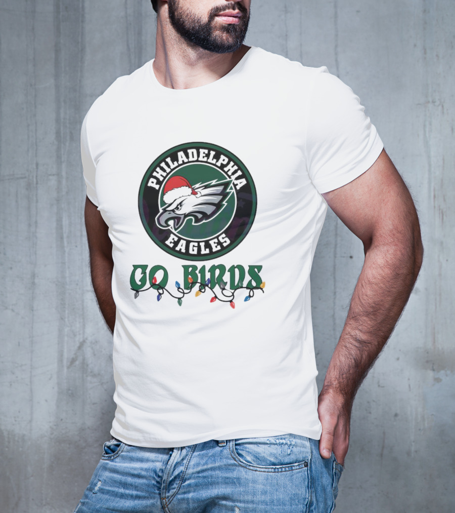 Philadelphia Eagles Go Birds Christmas Lights Santa Hat T-Shirt
