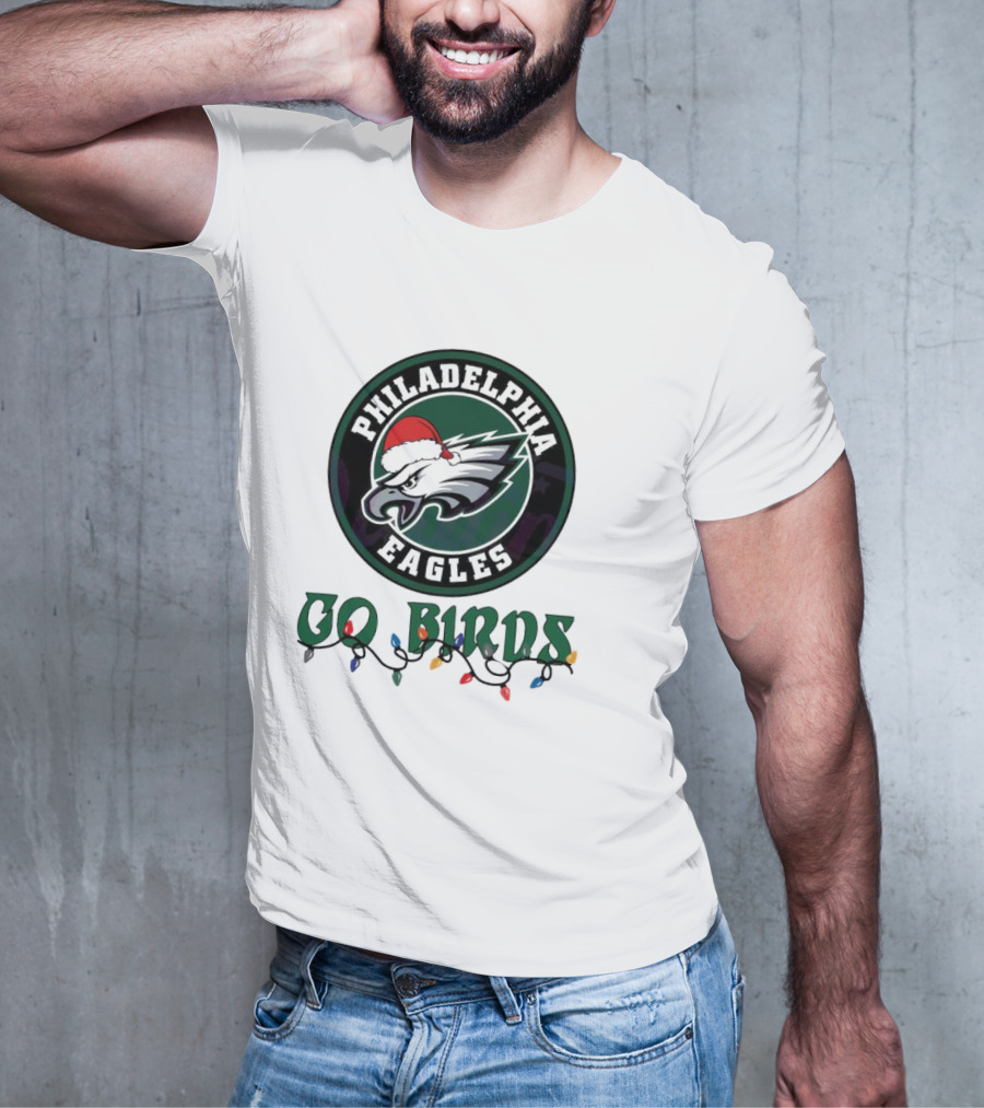 Philadelphia Eagles Go Birds Christmas Lights Santa Hat T-Shirt