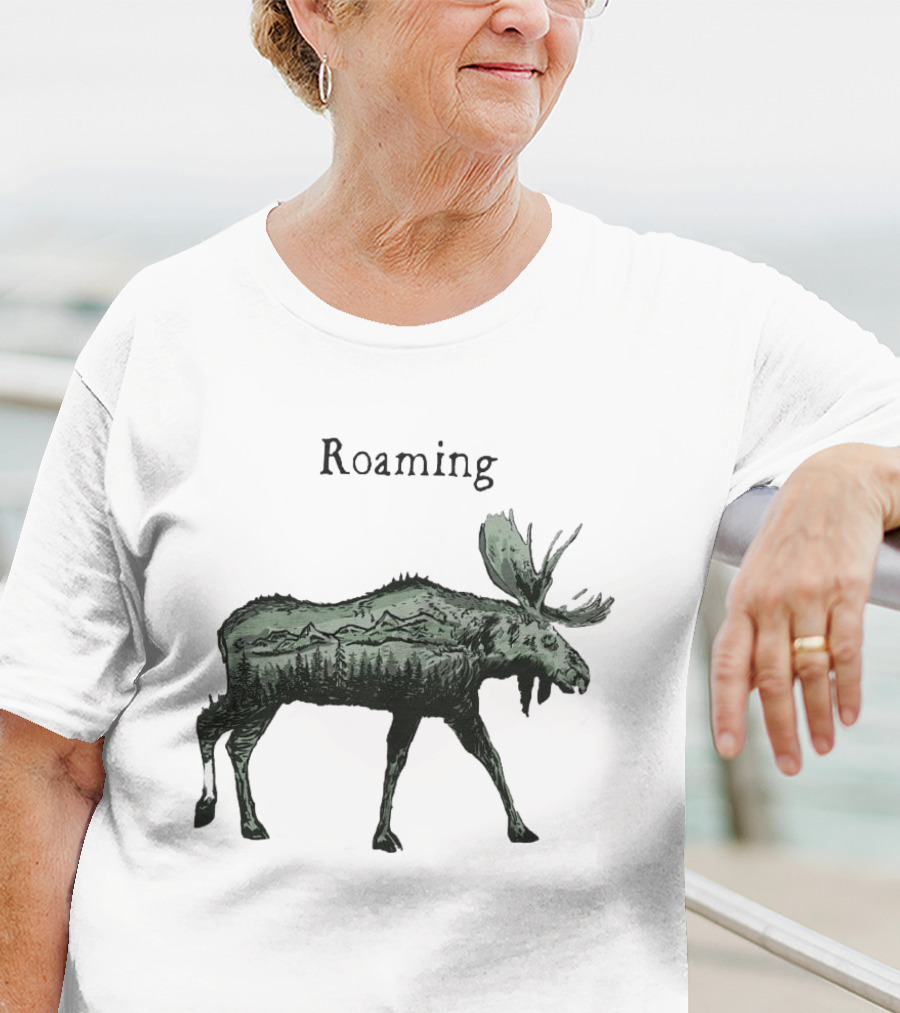 Roaming Moose With Mountain Landscape Christmas T-Shirt