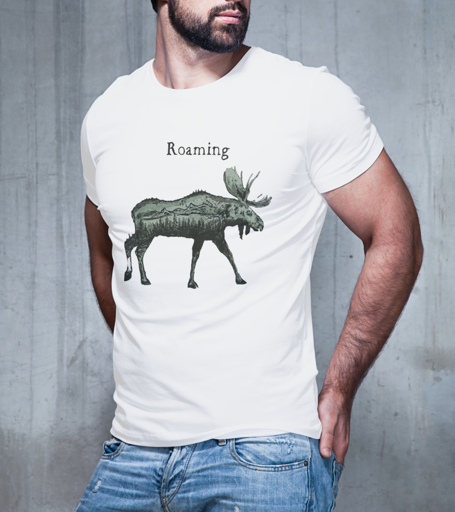 Roaming Moose With Mountain Landscape Christmas T-Shirt