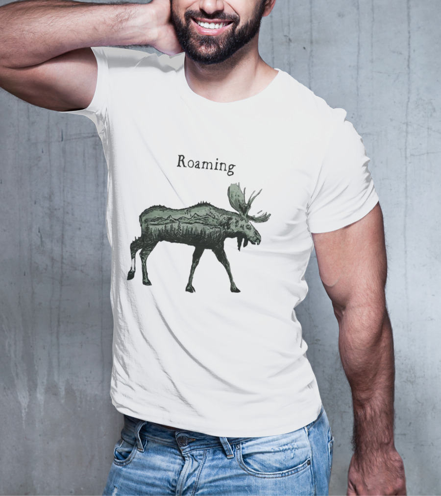 Roaming Moose With Mountain Landscape Christmas T-Shirt