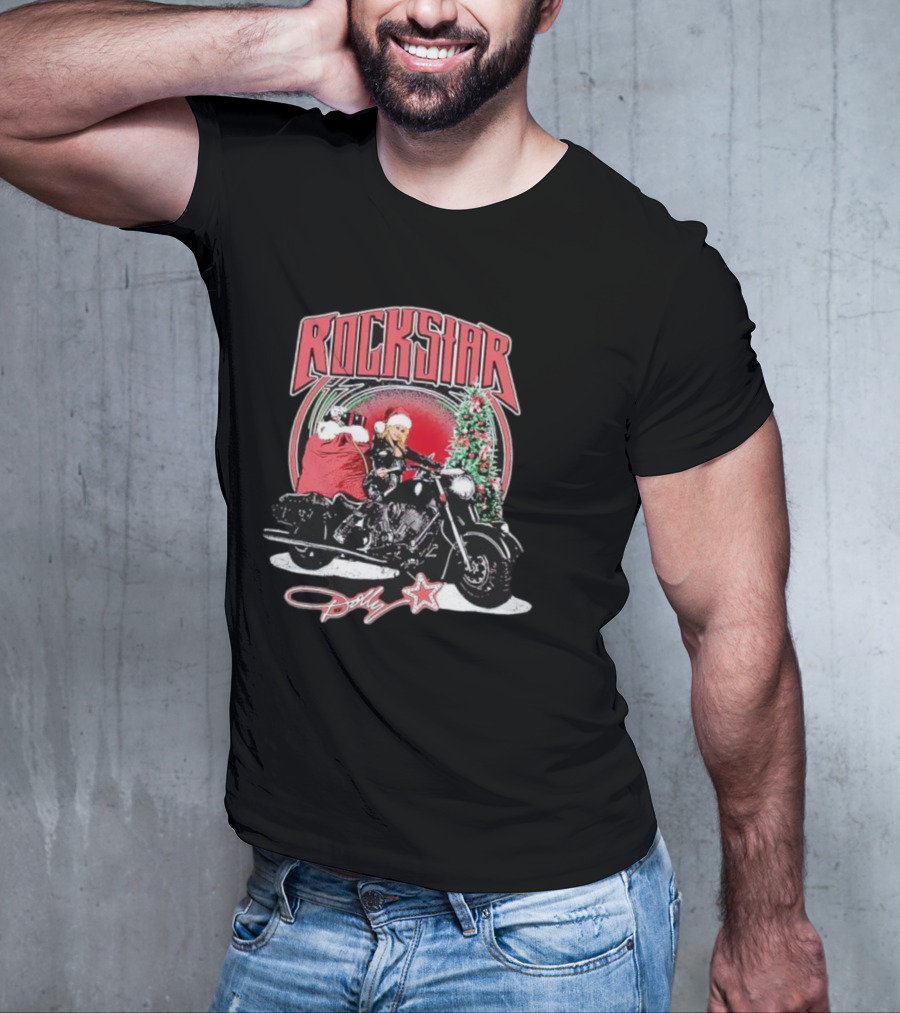 Rockstar Dolly Christmas Motorcycle Santa Hat T-Shirt