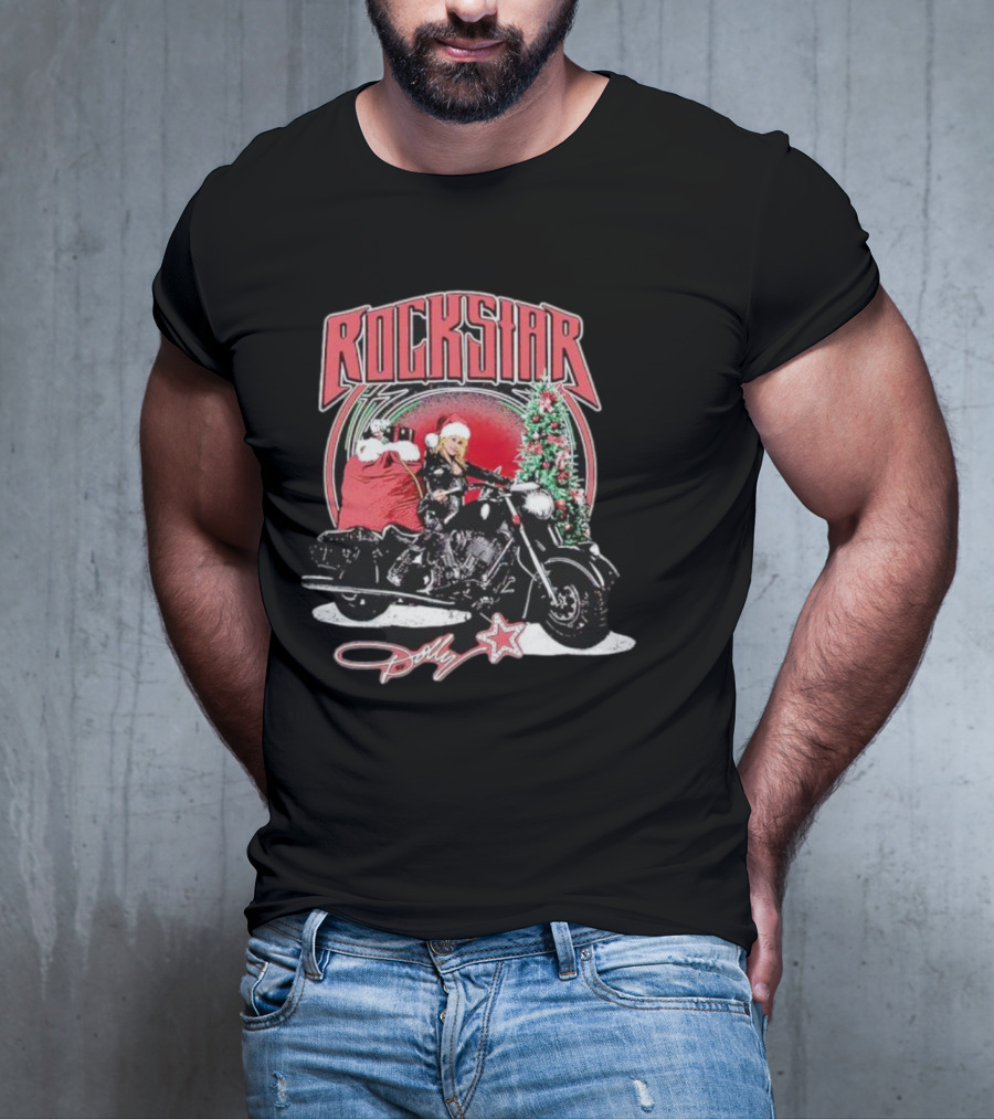 Rockstar Dolly Christmas Motorcycle Santa Hat T-Shirt
