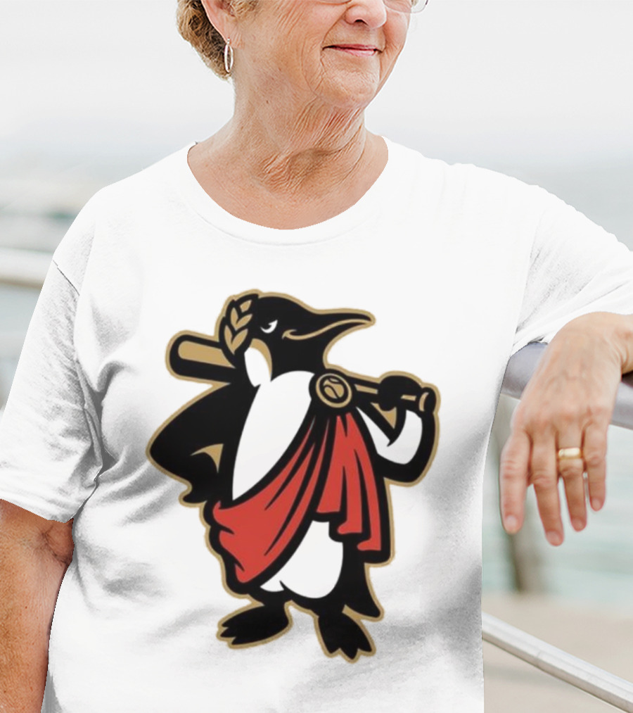 Rome Emperors Penguin In Red Toga With Baseball Bat And Laurel Wreath T-Shirt