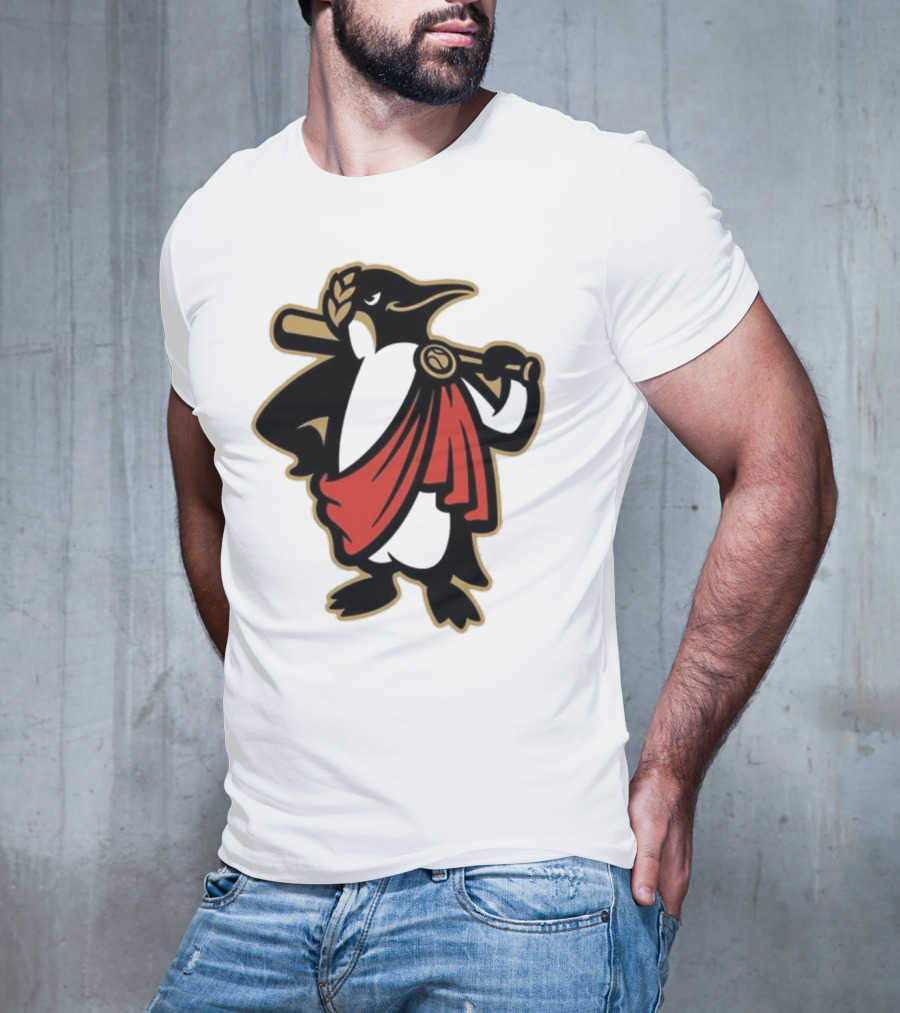 Rome Emperors Penguin In Red Toga With Baseball Bat And Laurel Wreath T-Shirt