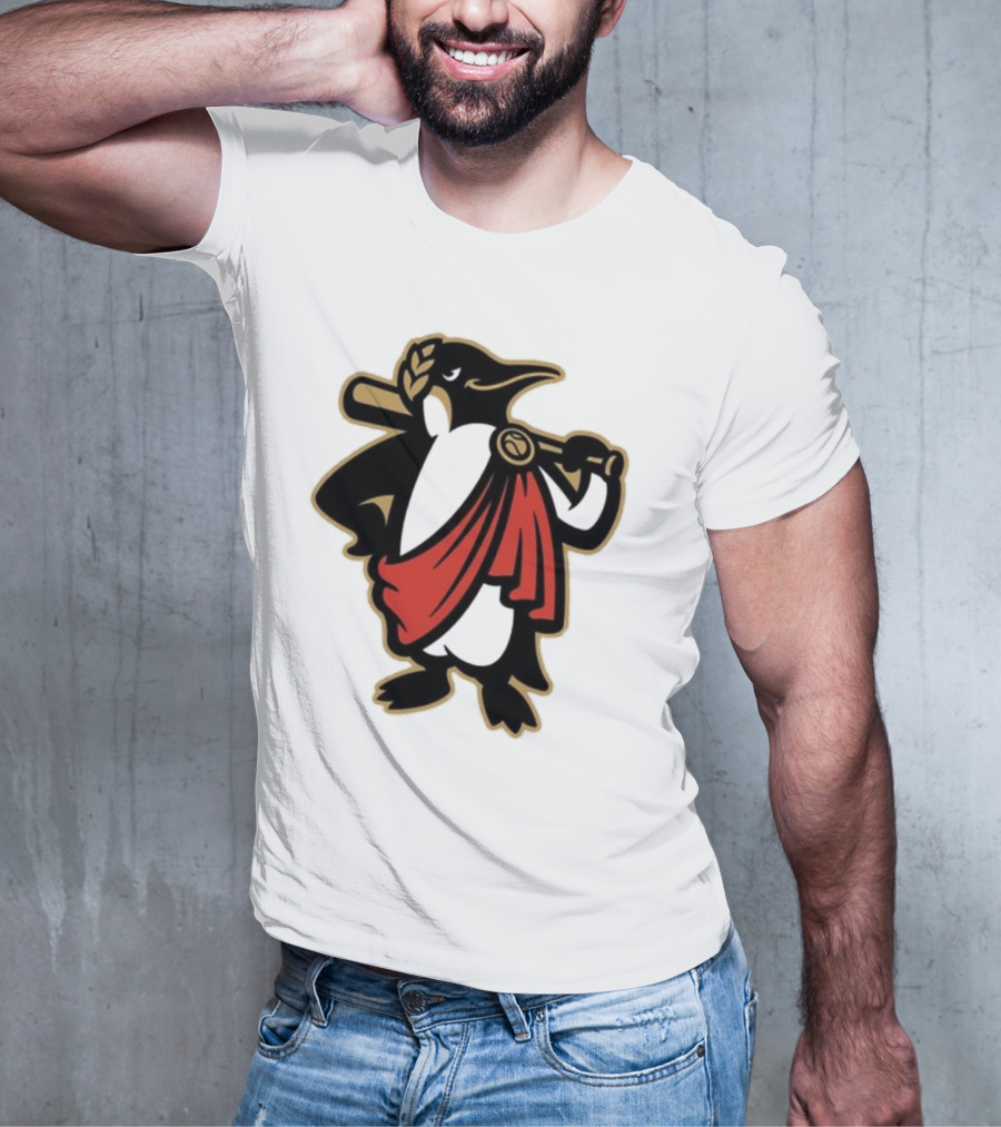 Rome Emperors Penguin In Red Toga With Baseball Bat And Laurel Wreath T-Shirt