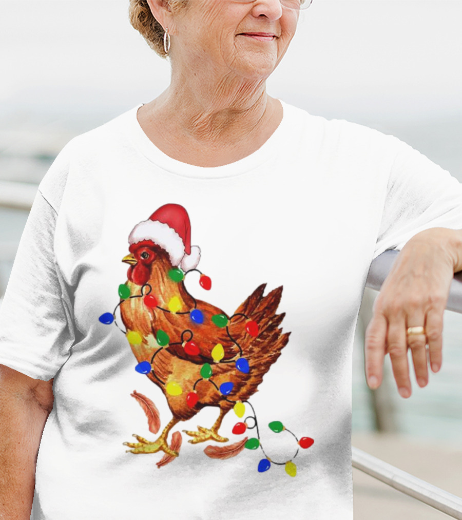 Santa Chicken With Christmas Lights T-Shirt