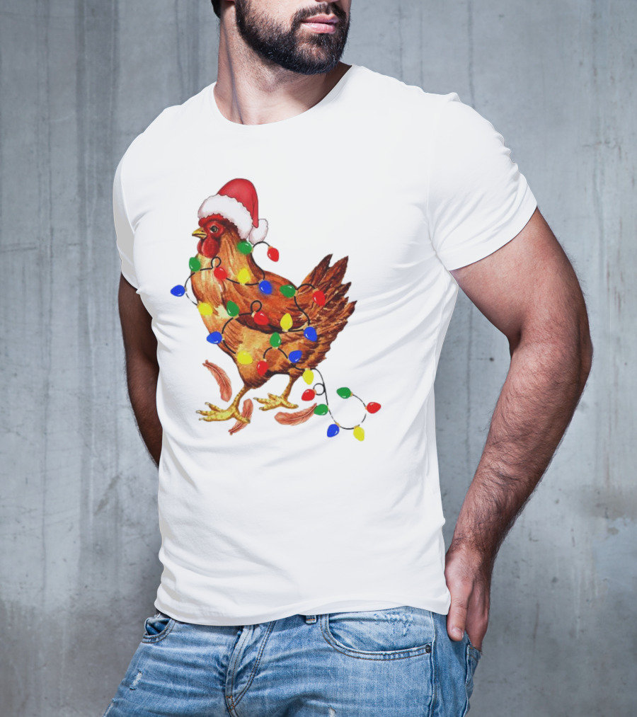 Santa Chicken With Christmas Lights T-Shirt