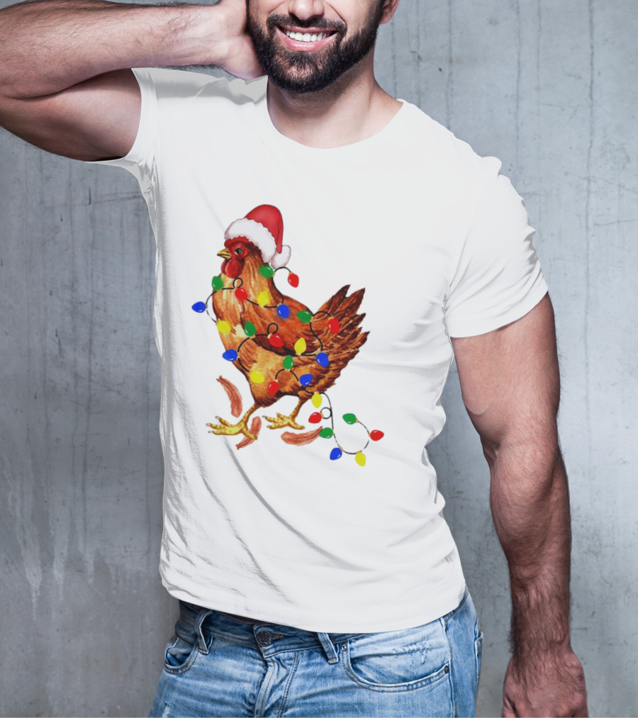 Santa Chicken With Christmas Lights T-Shirt