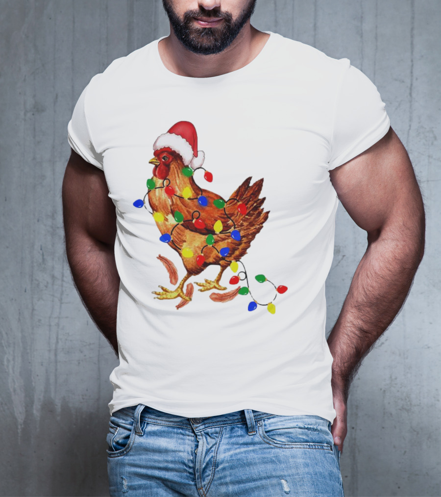 Santa Chicken With Christmas Lights T-Shirt