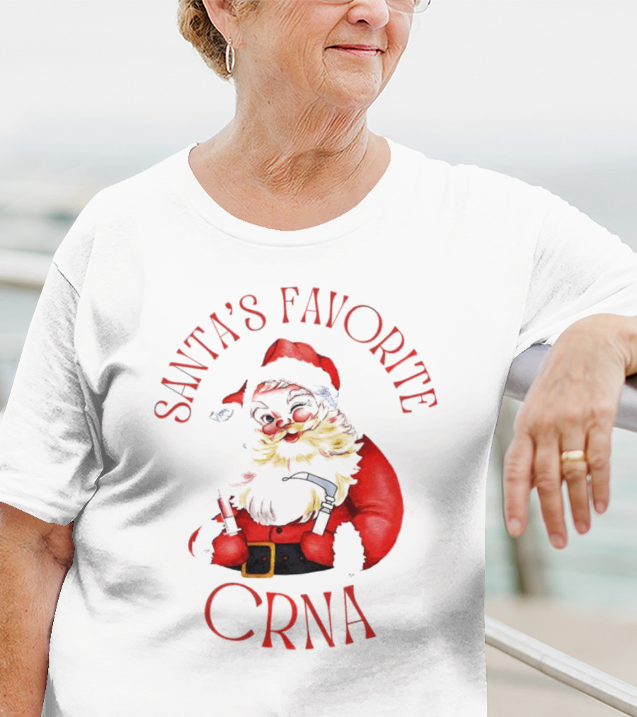 Santa's Favorite CRNA Christmas Festive Red Suit And Beard T-Shirt