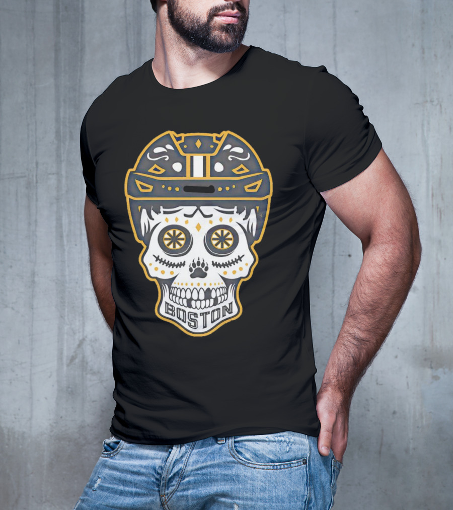 Boston Bruins Sugar Skull Helmet T-Shirt