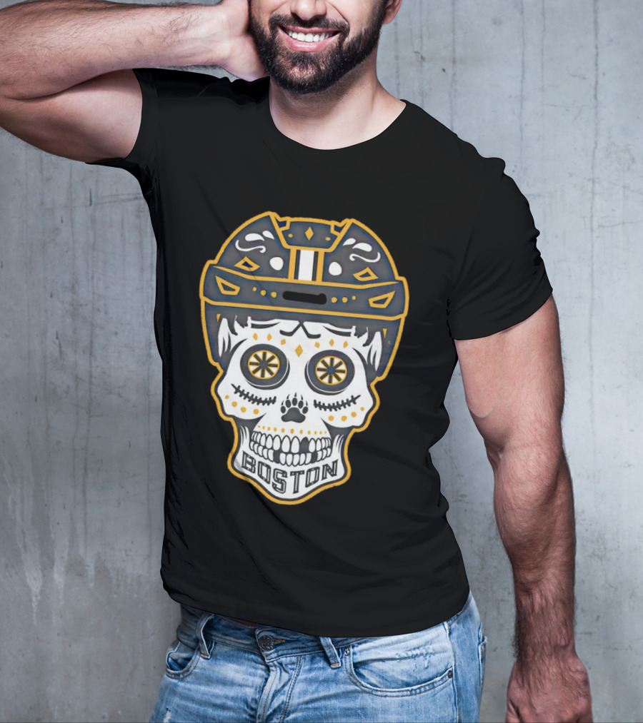 Boston Bruins Sugar Skull Helmet T-Shirt