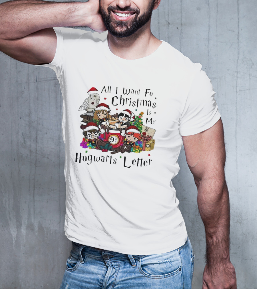 All I Want For Christmas Is My Hogwarts Letter Platform 9¾ With Owl Santa Hats And Gifts T-Shirt