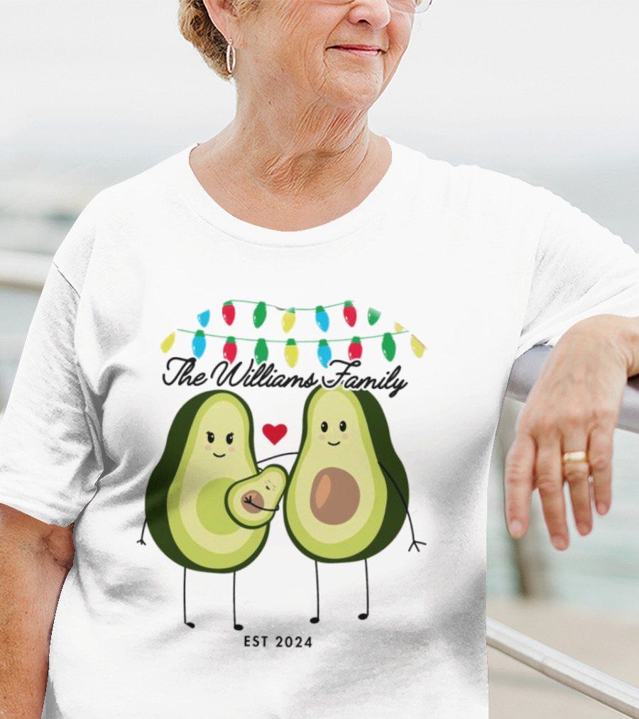 The Williams Family Baby On The Way Avocado Parents Christmas Lights Est T-Shirt