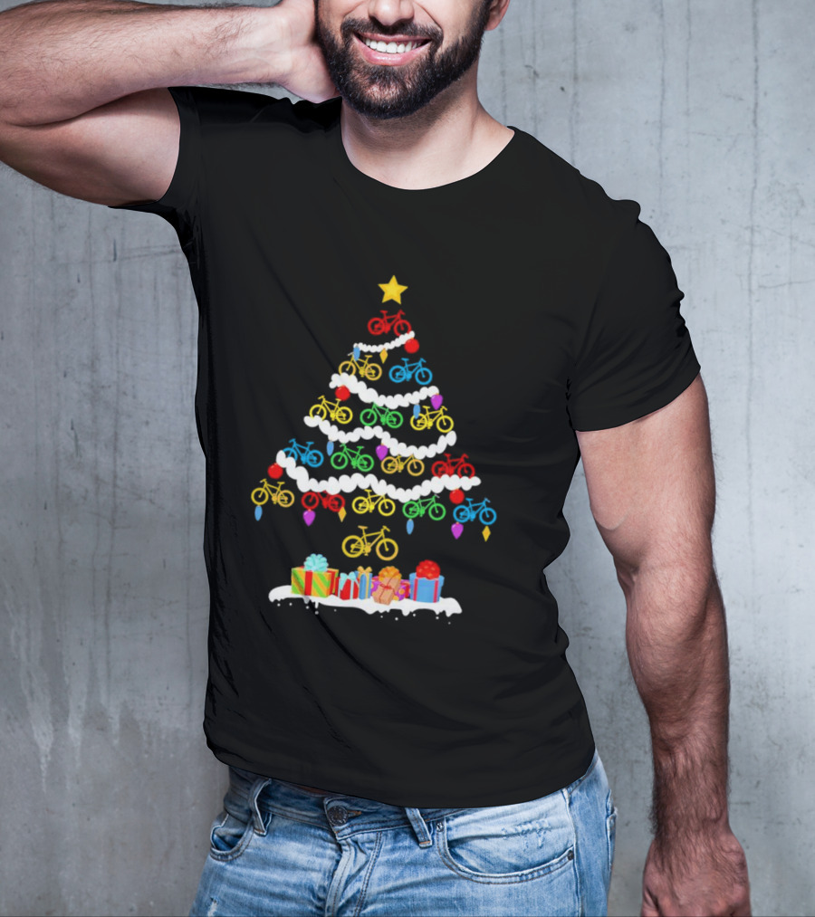 Colorful Bicycle Christmas Tree With Star And Presents T-Shirt