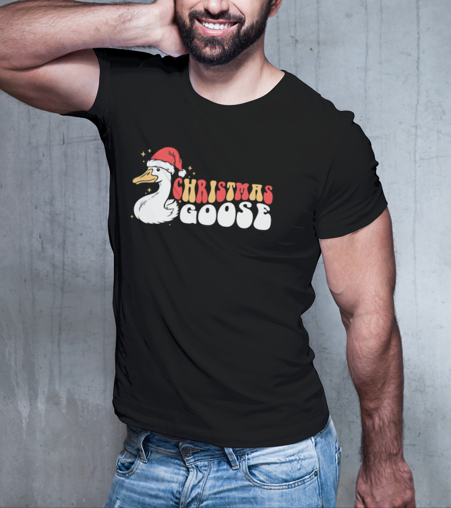 Christmas Goose Santa Hat Retro Holiday Duck T-Shirt