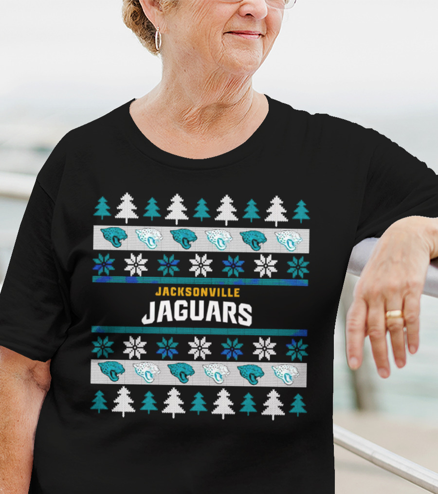 Jacksonville Jaguars Ugly Christmas Sweater Football Holiday Trees Snowflakes​​ T-Shirt