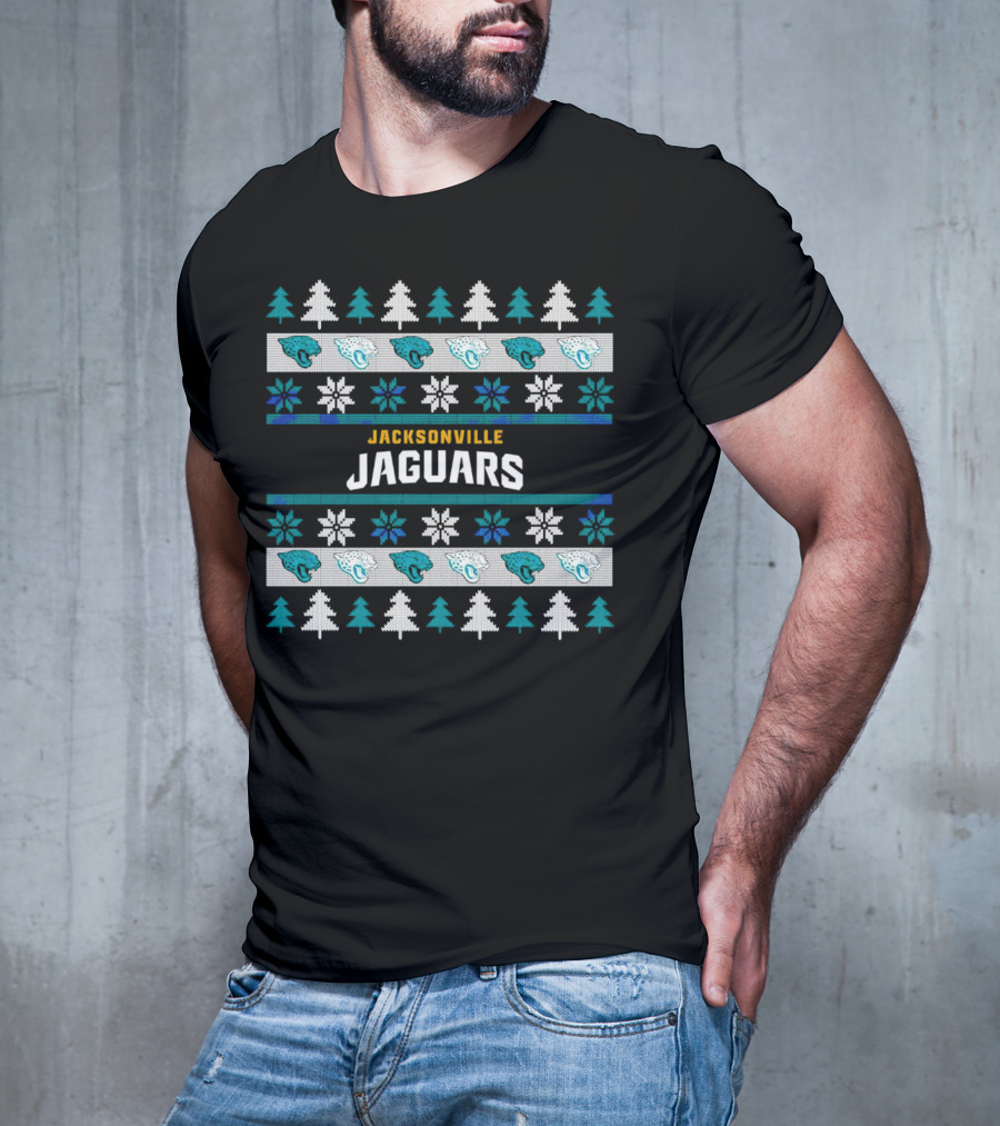 Jacksonville Jaguars Ugly Christmas Sweater Football Holiday Trees Snowflakes​​ T-Shirt