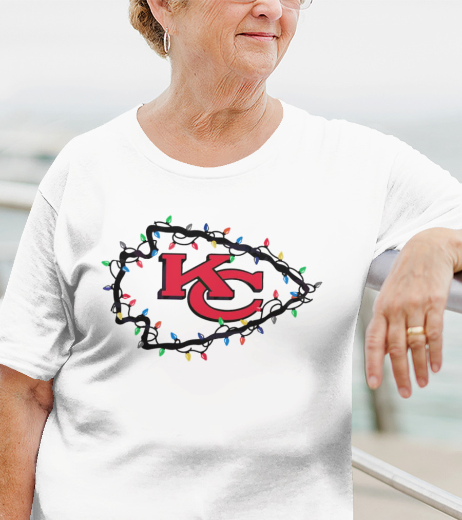 Kansas City Chiefs KC Logo Christmas Lights T-Shirt
