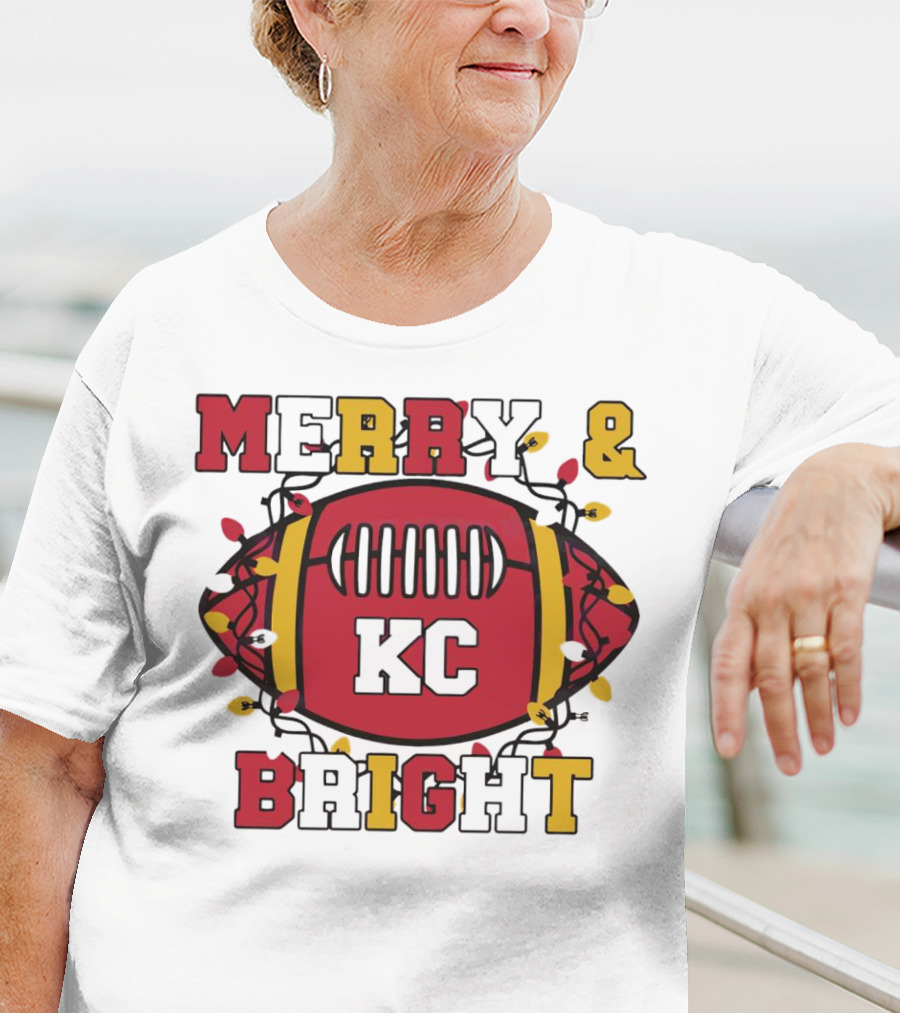 Kansas City Chiefs Merry And Bright Christmas KC Football Lights T-Shirt