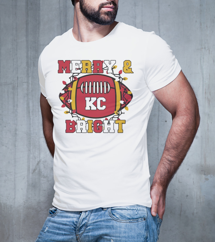 Kansas City Chiefs Merry And Bright Christmas KC Football Lights T-Shirt