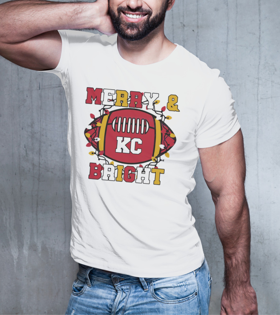 Kansas City Chiefs Merry And Bright Christmas KC Football Lights T-Shirt