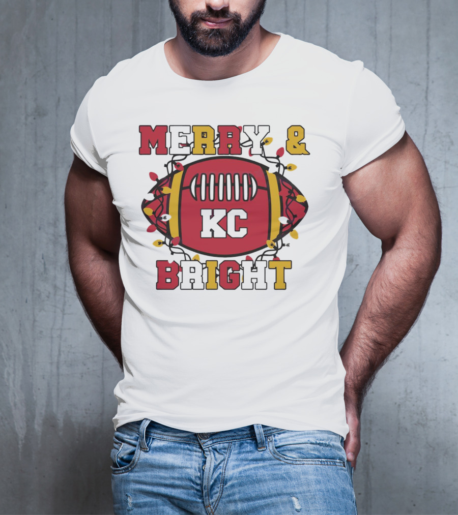 Kansas City Chiefs Merry And Bright Christmas KC Football Lights T-Shirt