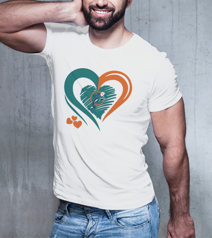Miami Dolphins Heart Shape Emblem With Three Small Hearts T-Shirt