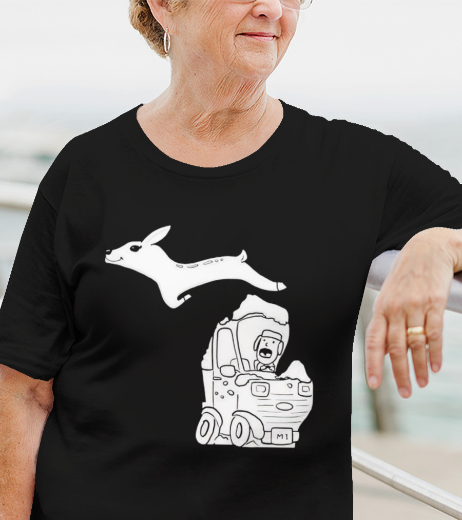 Michigan Deer Leaping Over Snowy Car With Driver T-Shirt